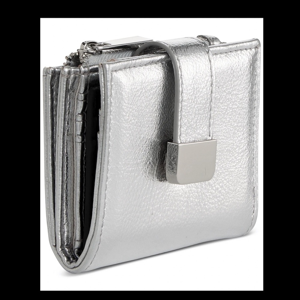 Silver Leather Wallet‎ with Textured Finish and Secure Flap